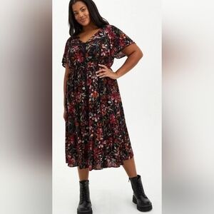 Torrid Gauze Black Floral Midi Skater Dress 2 2X 18-20